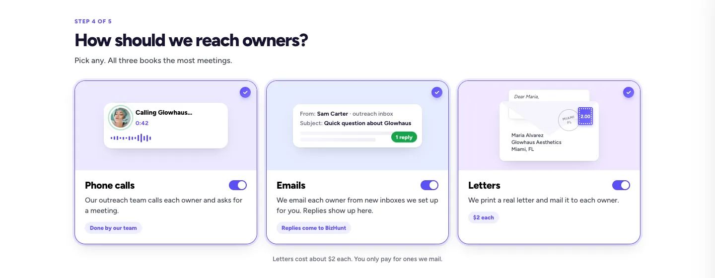 Auto Hunt: pick calls, emails and letters